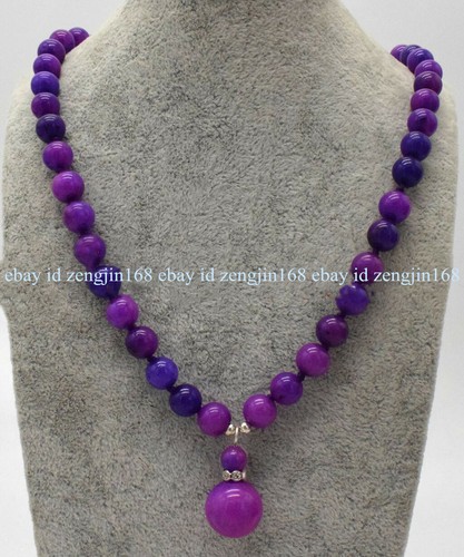 Beautiful 10mm Natural Purple Sugilite Gemstone Round Beads Pendant Necklace 18" - Picture 3 of 12