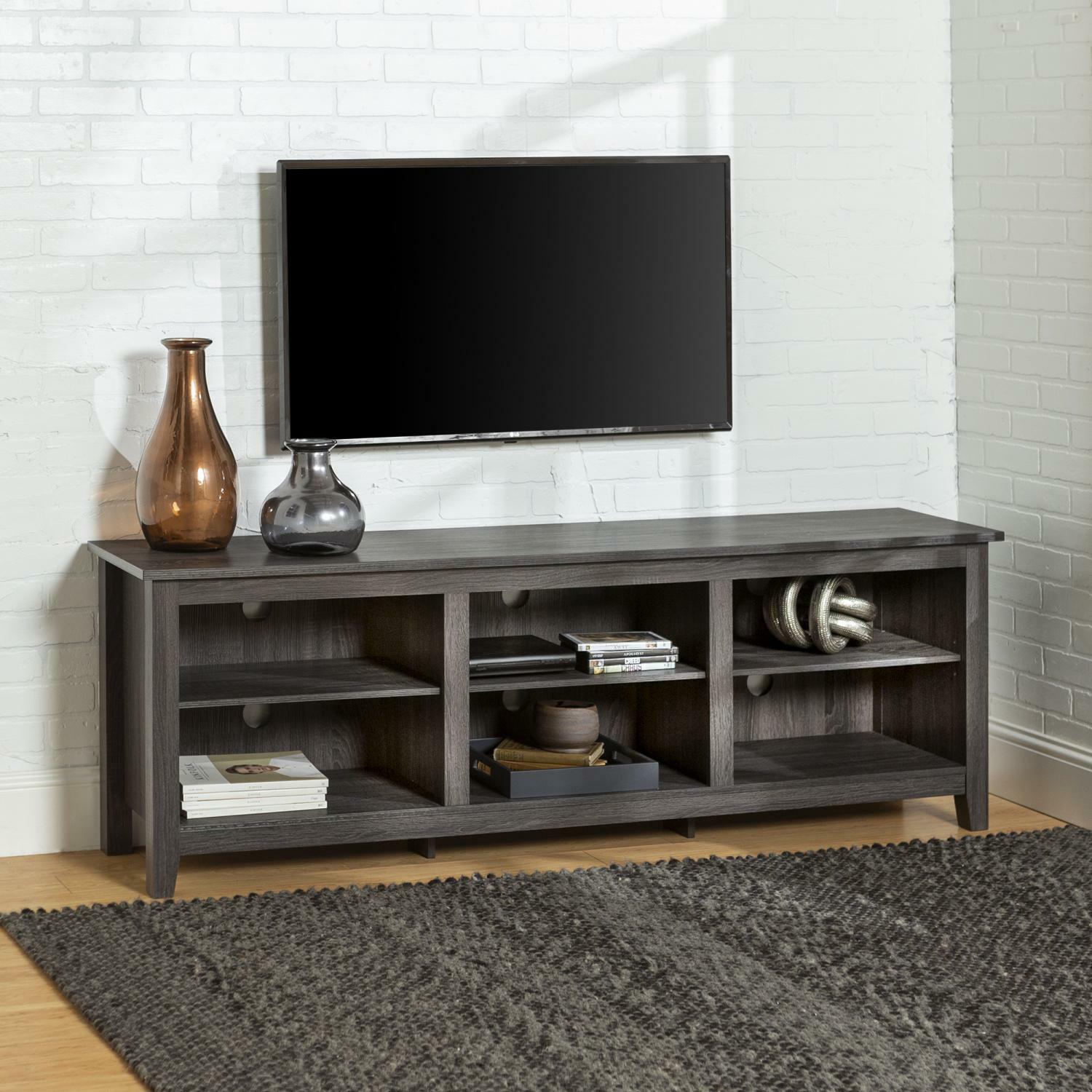 Wooden TV Stand 78" Entertainment Center Media Storage Home Theater Shelf Grey