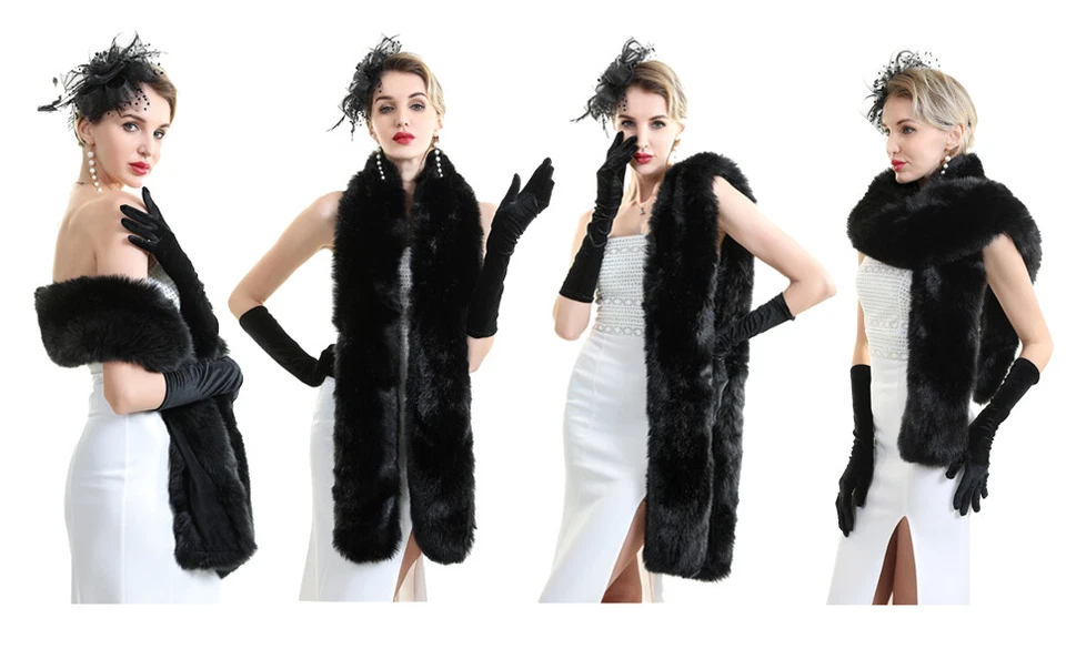 Faux Fur Scarf 180cm For Women Luxury Fluffy Wraps Shawl Warm Ladies Party Stole - Image 3 of 4