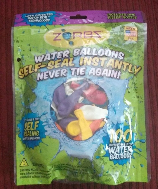 Zorbz 100 Count Self Seal Water Balloons Ages 8 Includes Filler Nozzle