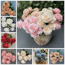 9 Heads Artificial Flowers Silk Rose Bouquet Flowers Wedding Home Party Decor UK