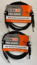 LOT of 2 GEARLUX  HIGH QUALITY INSTRUMENT CABLES 1/4" x 1/4" By 10 Feet