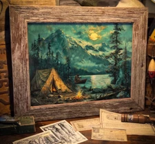 Bigfoot Mountain Art Print Sasquatch Fishing Artwork Hunting Cabin Wall Decor