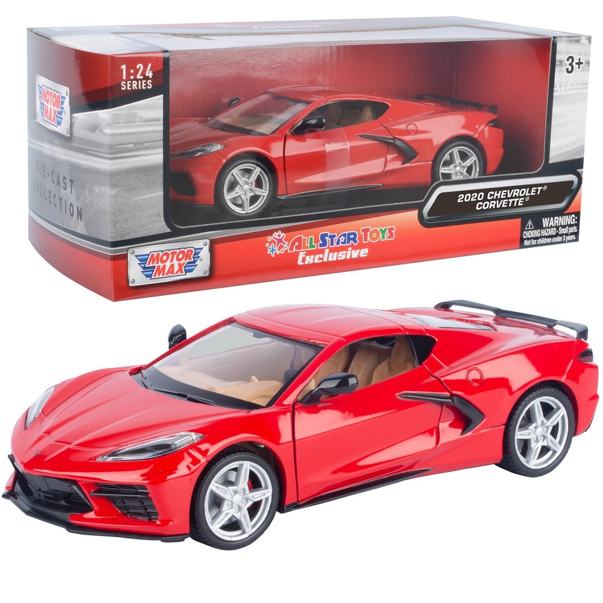 No128 ミニカー1/24箱ありChevrolet Corvette 1:24 2020 Chevrolet Corvette C8 Stingray Red w/ Tan Interior
