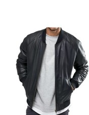 Blouson moto motard bombardier en cuir véritable pour homme noir tenue en pea...