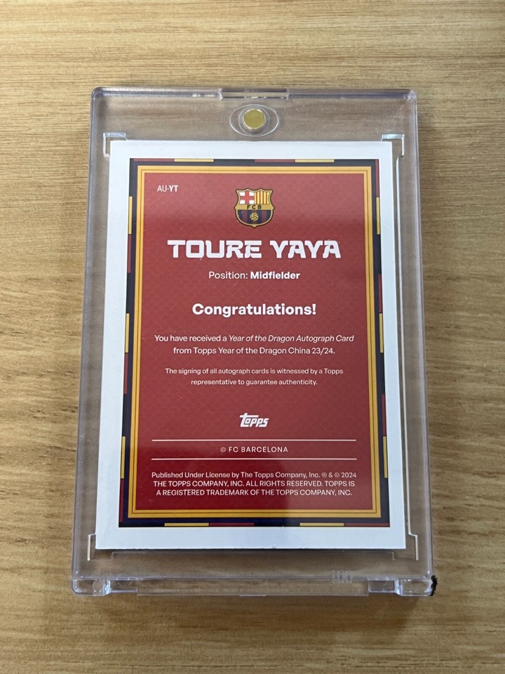 Yaya Toure 202324 Topps FC Barcelona Year of The Dragon Auto Wood /35
