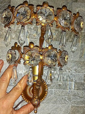 PARTICOLARE APPLIQUE SINGOLO OTTONE CRISTALLI  VINTAGE SCONCE CRYSTAL BRASS