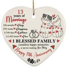 Happy 13th Anniversary Heart Ornament Cute Cats 13 Year Marriage Christmas Gift