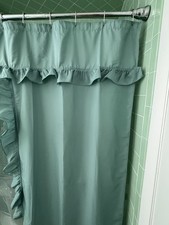Vintage 90s fabric double swag shower curtain Mirage sage green 70x72