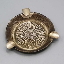 Vintage Mexican Sterling Silver 925 Aztec/Mayan Calendar Ashtray AY247