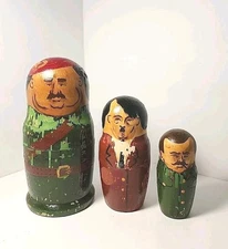 Russian nesting dolls dictators saddam, hitler... Vtg Collectible Wooden Dolls ■