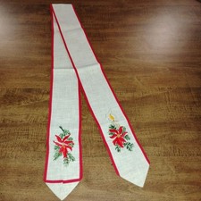 Hand Embroidered Poinsettia  Candle Table Runner. Narrow. 64 X 4