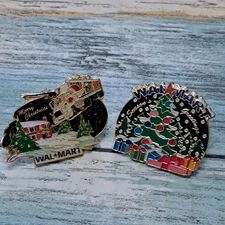 Walmart Associate Employee Pin - 2 - Christmas Sleigh Semi Reindeer Santa Tree