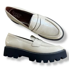 Franco Sarto Women 7.5M Crinkle Putty Patent Leather Balin Lug Sole Penny Loafer