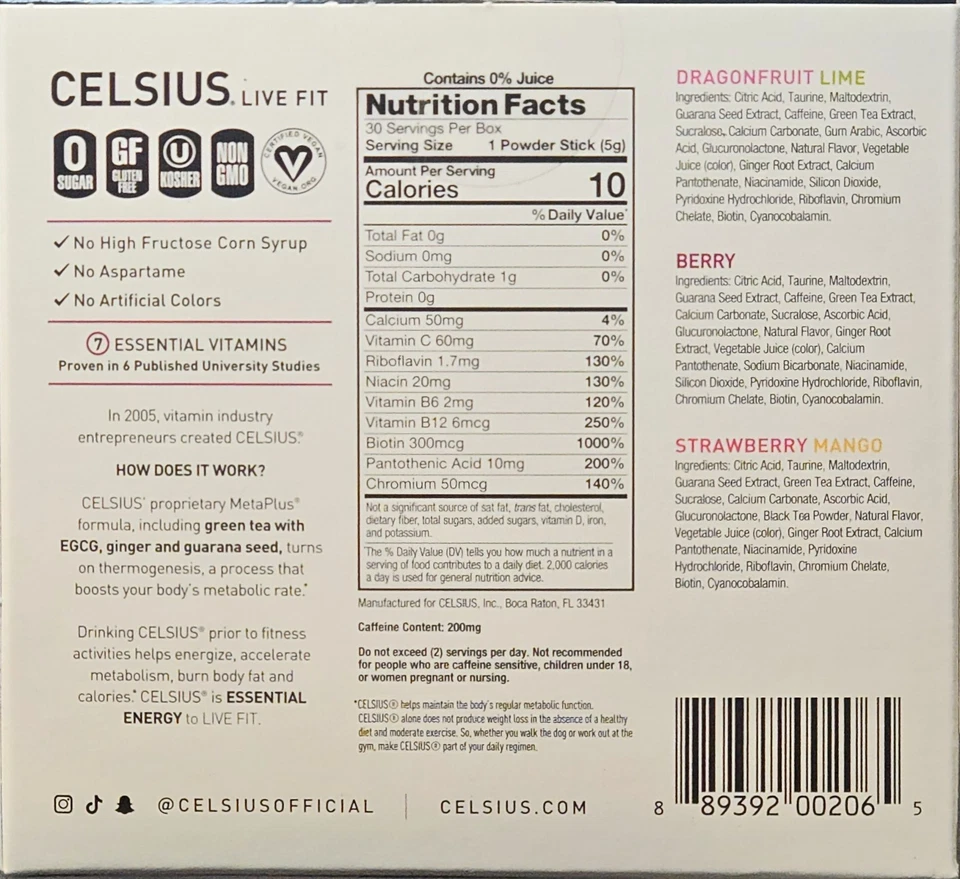 Celsius Live Fit Essential Energy Powder Sticks – Variety Pack, 30 Count, 05/27 - Image 2 of 3
