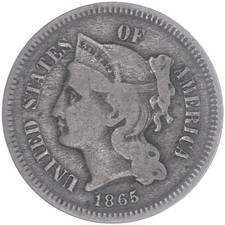 1865 (P) Three Cent Nickel Fine FN See Pics N211