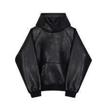 Men's Premium Leather Hoodie Handmade Genuine Lambskin Real Leather Jacket