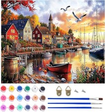 Fishing Village Paint By Numbers Kit For Adults, Harbor Acrylic Paint By Numbers