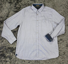 Ted Baker Shirt Mens 6 Large Blue Micro Dot Long Sleeve Flip Cuff Button Pocket