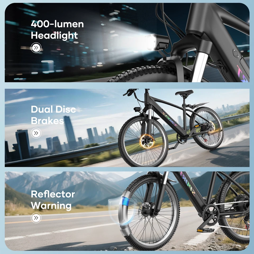 Electric Mountain Bike Peak 1500W 48V 26" City Bike 65 Miles EBikes Adults Teens - Image 4 of 4