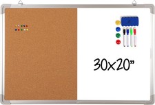 Combination Whiteboard Bulletin Board Set - Dry Erase/Cork Board 30x20 in with 1