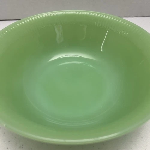 Vintage Jadeite Fire King Oven Ware Jane Ray Ribbed Serving Bowl 8 1/4"