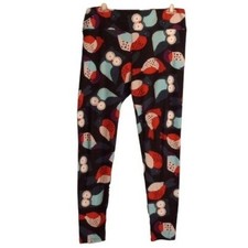 LuLaRoe TC 12 - 18 XL Tall Curvy Black Leggings Colorful Owl Bird Print Stretchy