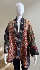 100 Silk Reversible Kantha Jacket, One Size