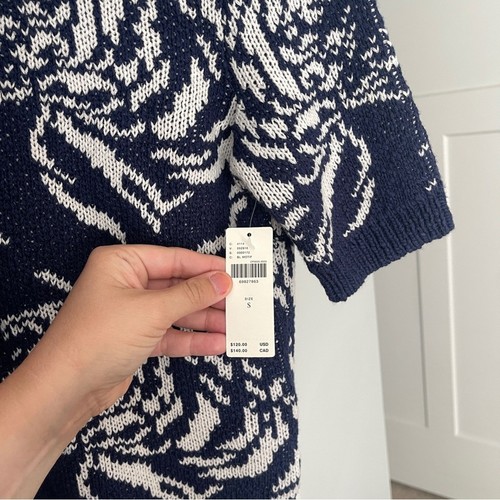 NWT Maeve Anthropologie short sleeve blue floral sweater buttons divendra mock s - Picture 7 of 7