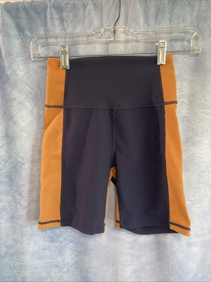 Wilo The Label Ribbed Bike Shorts XS EUC Navy Blue Marigold Colorblock High Rise