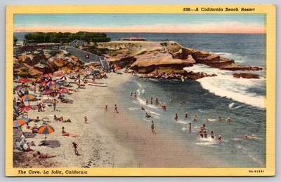 La Jolla Cove Resort Beach San Diego California - Bird's Eye View 1939 Postcard