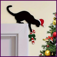 Fun Charming Cat Shaped Christmas Door Corner Decoration-Rustic Imitation Wood