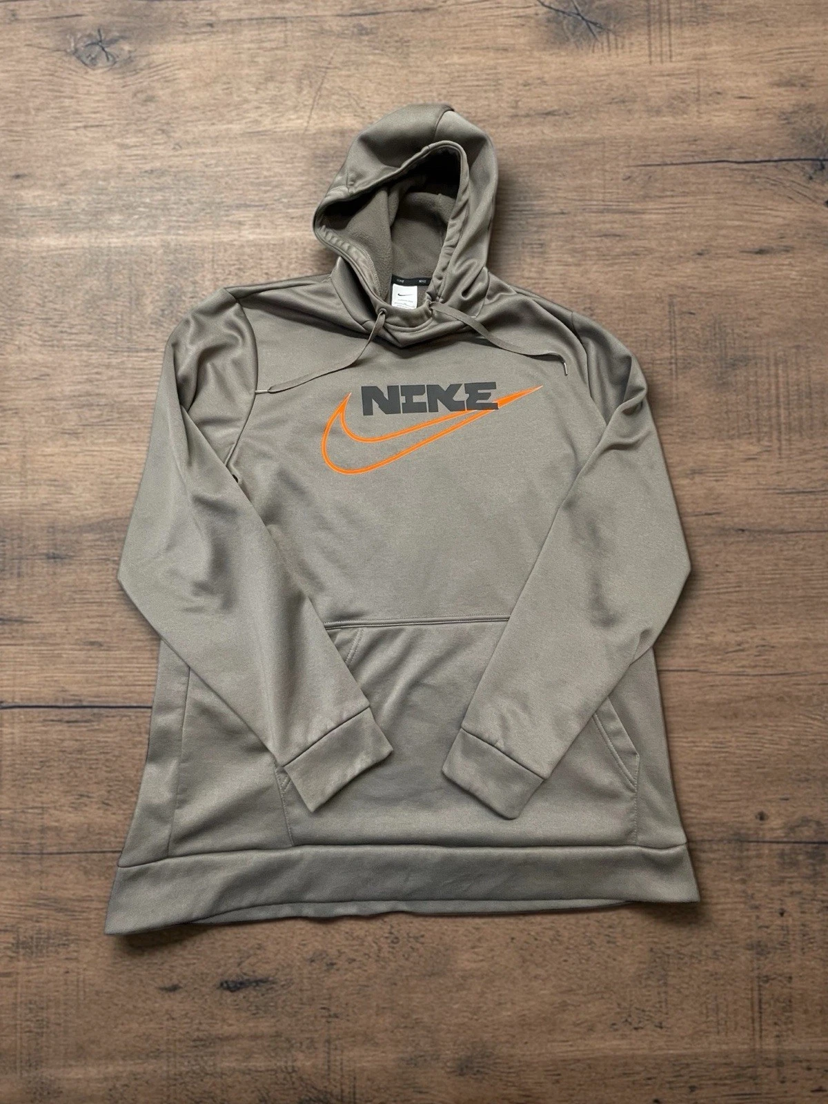 Nike Therma-FIT Men's XL Pullover Graphic Hoodie Taupe/Orange