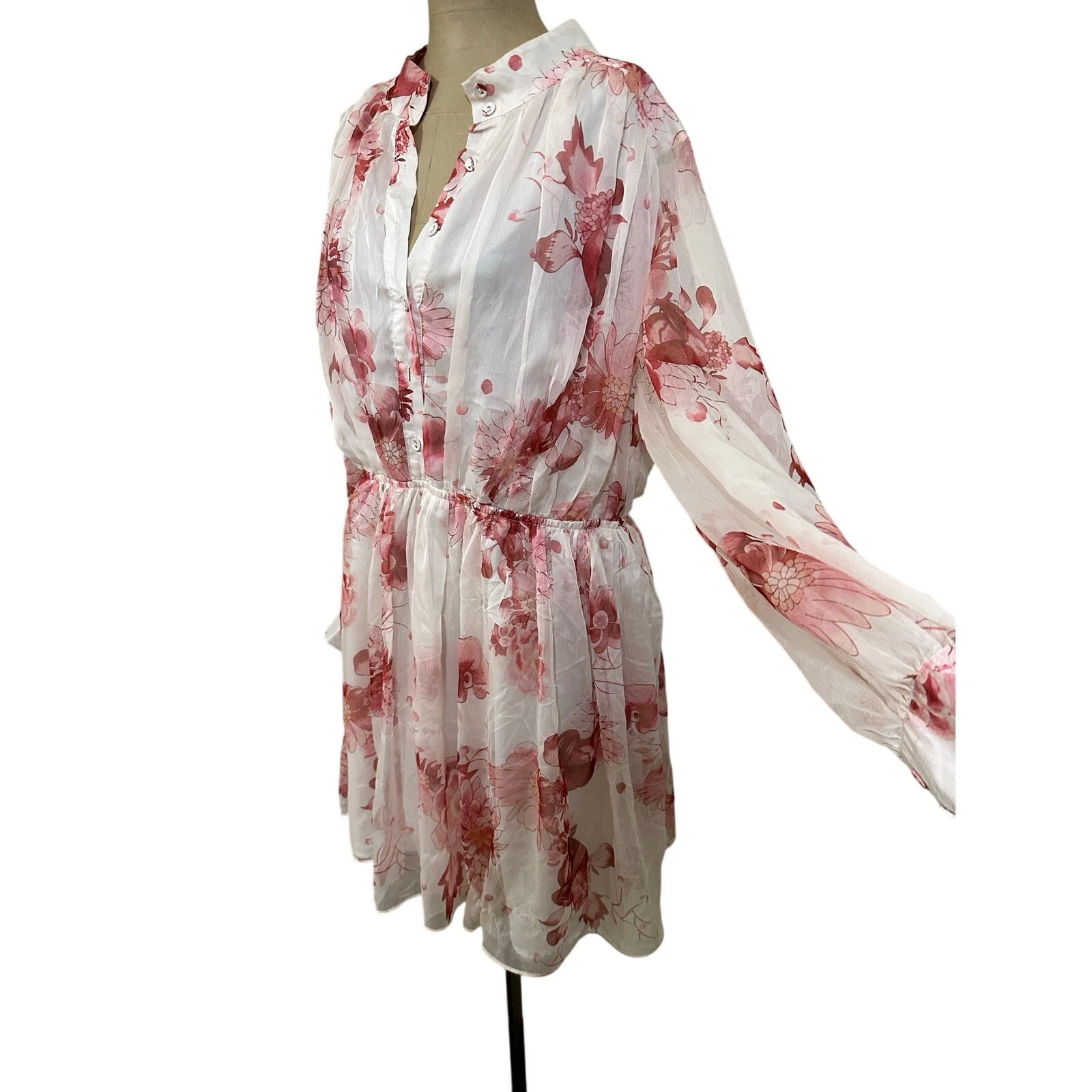 Mini Abito Sante Grace Vetements Rosa Trasparente Floreale Impero Vita Manica Lunga 1X