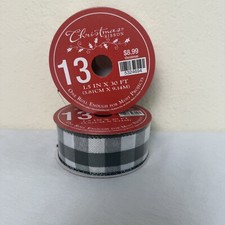 Christmas Ribbon Black And White Checkered Plaid Wired Edge Ribbon Lot Of 2