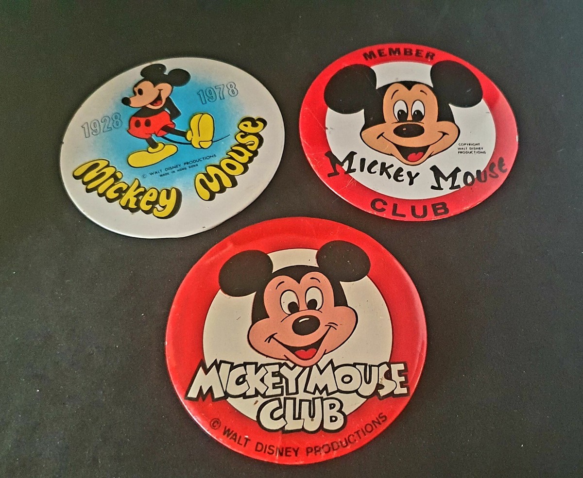 Lot of 3 Rare c1960s Large Walt Disney Tin Badges: MICKEY MOUSE