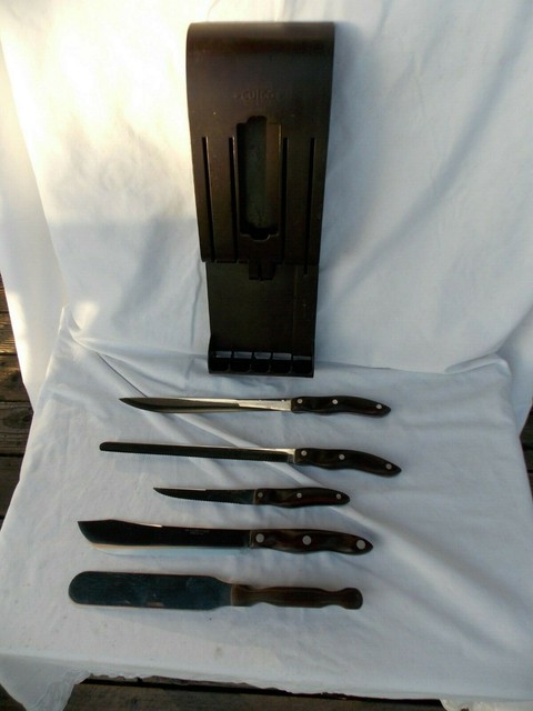 Vtg Cutco Kitchen Knife Block Set Of 5 Knives Marbled Handles 1024 1023 Used