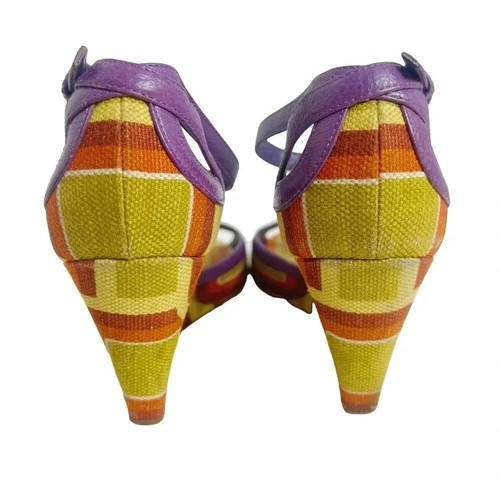 Prada RARE Vintage y2k Green and Purple Mod Print Wedges Women's Size 6 - Picture 5 of 12