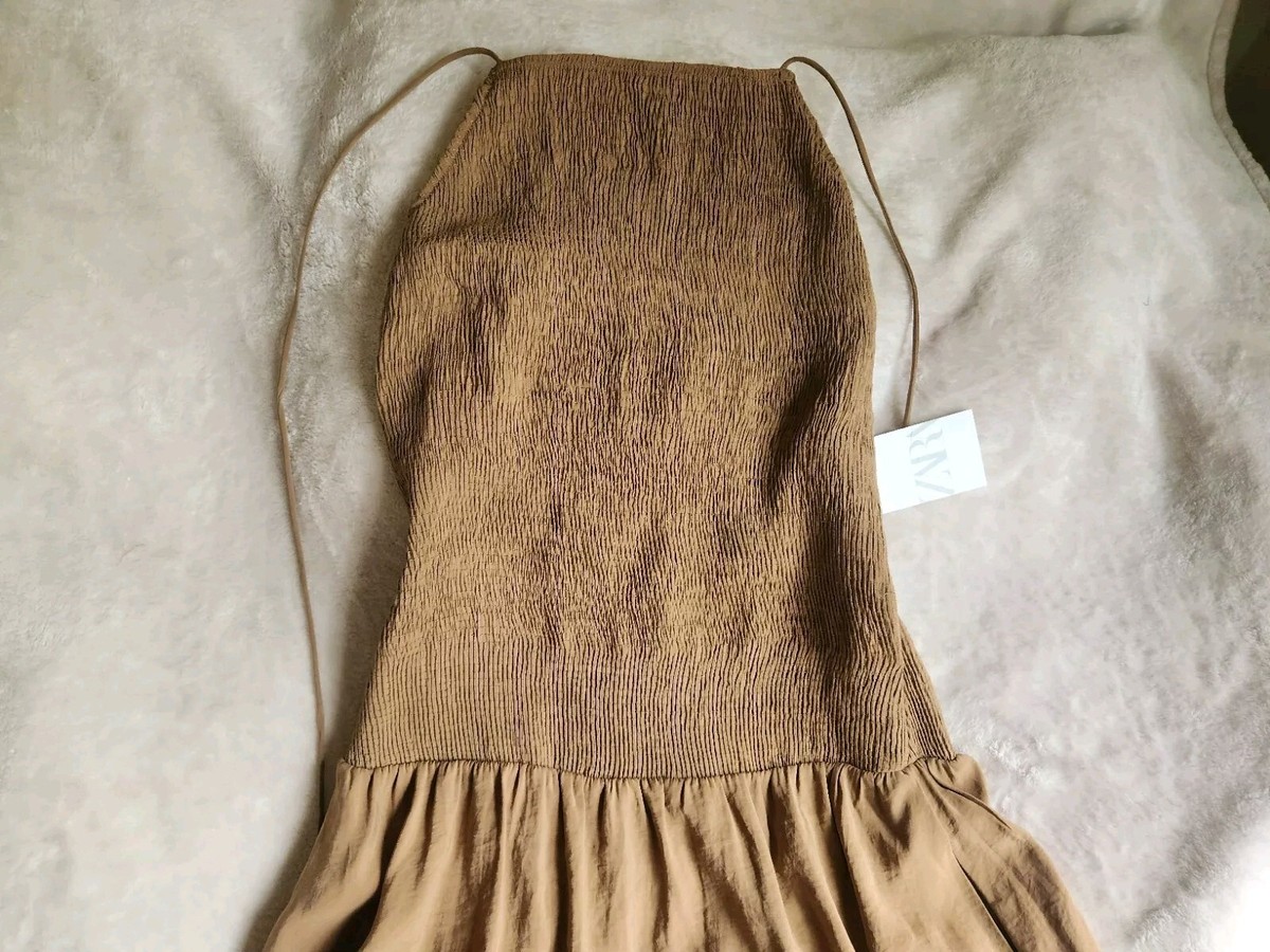 ZARA WOMEN'S MIDI FLOWING HALTER DRESS BROWN Sz L BNWT | eBay