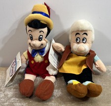 Vintage Disney Store Mini Bean Bag Pinocchio  Geppetto 8'' Plush Toys
