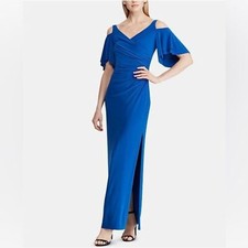 Lauren Ralph Lauren Cold-Shoulder Jersey Gown Blue Sz 2