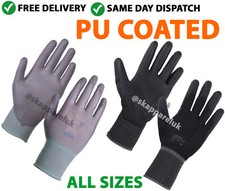 12 Pairs x WARRIOR WORK GLOVES BLACK PU PALM COATED GLOVES CONSTRUCTION BUILDING