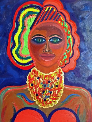 Original Authentic Oil Painting Black African Woman Figure Artwork Art Headdress