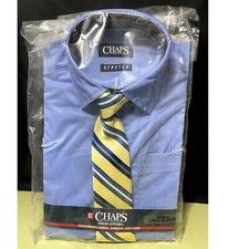 Youth Dress Shirt and Tie Set Blue Yellow Stretch Collar Long Sleeve Sz 5