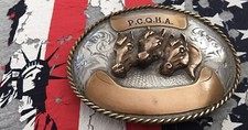 VTG Antique Rodeo Brand Sterling Silver PCQHA Quarter Horse Trophy Belt Buckle