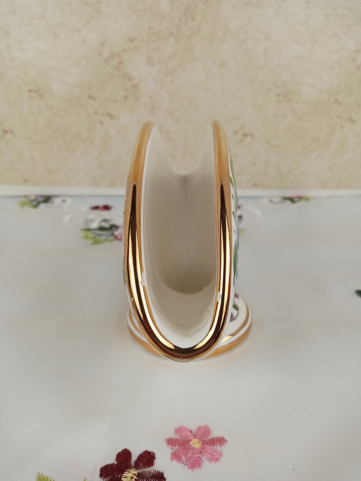 Dakas Ceramic Rhodes Greece Fan Vase Holder Hand Made 24K Gold Trim 6