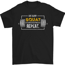 Eat Sleep Squat Répéter Gym Entraînement Haut T-Shirt 100% Coton