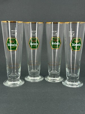 4 Diebels Premium Altbier German Beer Pint Glasses 0.2 Rastal 6.5'' Gold Rim WOW!