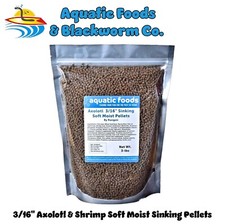 Axolotl 3/16" Soft Moist Sinking Pellets, Shrimp, Snails, Bottom Fish. 3-lb Bag