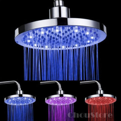 Bathroom Round LED Rain Shower Head Overhead Rainfall Bath Top Color Spray 8 in